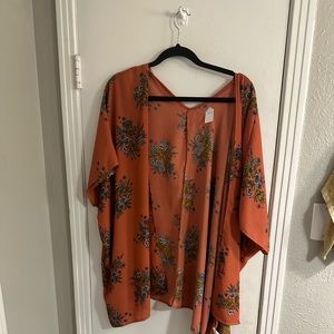 Burnt orange and green Floral Kimono one size